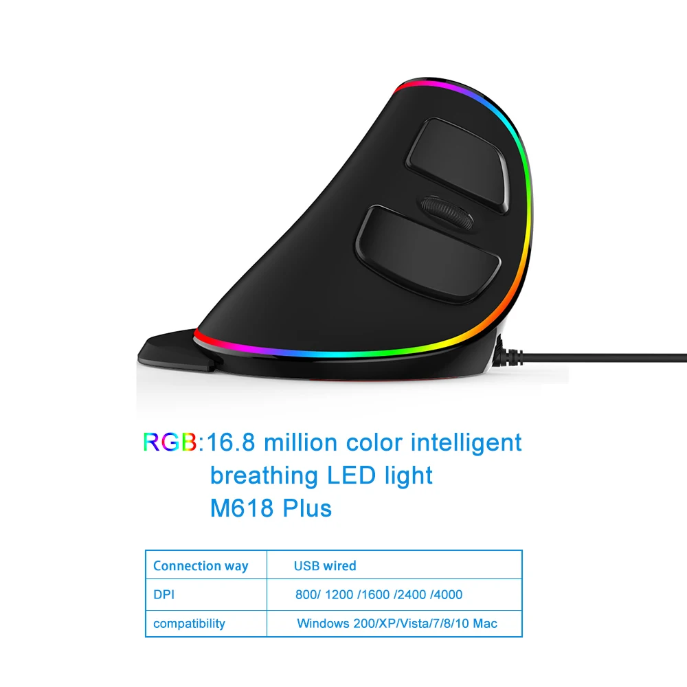 CHYI M618 Plus Ergonomic Vertical Gaming Mouse Gamer RGB Backlight Optical Computer Wired Mice 6D 4000 DPI Mause For Overwatch
