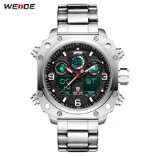 WEIDE Sport Watch Casual Business Auto Date Stopwatch Analog Digital Stainless Steel Band Quartz Wristwatch Relogio Masculino weide stainless steel band luxury watch men sport back light analog digital quartz double movement auto date alarm stopwatch