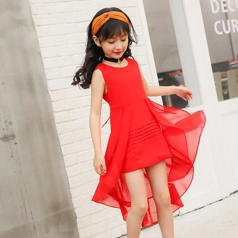 

Big Girls Chiffon Dress Summer Sleeveless Irregular Elegant Princess Party Dresses 5 6 7 8 9 10 11 12 Years Kids Clothes