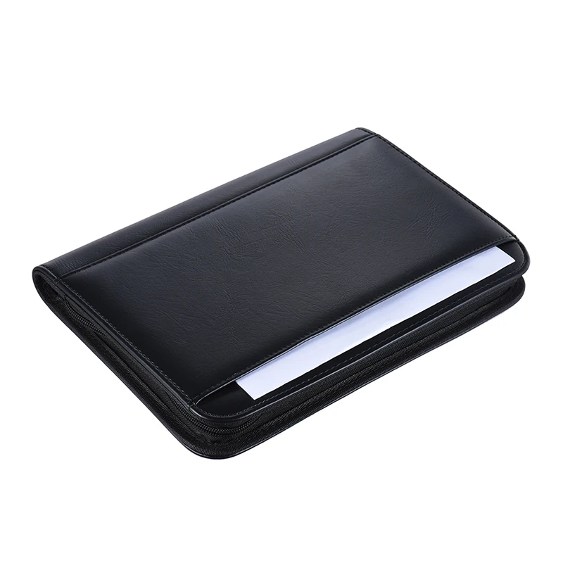 

Multifunctional Leather A5 PU Portfolio Memo Note Pad Professional Business Zippered Padfolio Folder Document Case Organizer