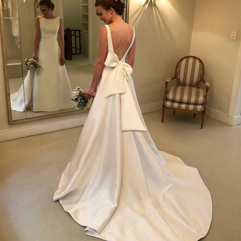 Cheapest-Boho-A-line-Jewel-Backless-Wedding-Dress-Chapel-Train-Satin-Bridal-Dress-Bow-On-Back (1)