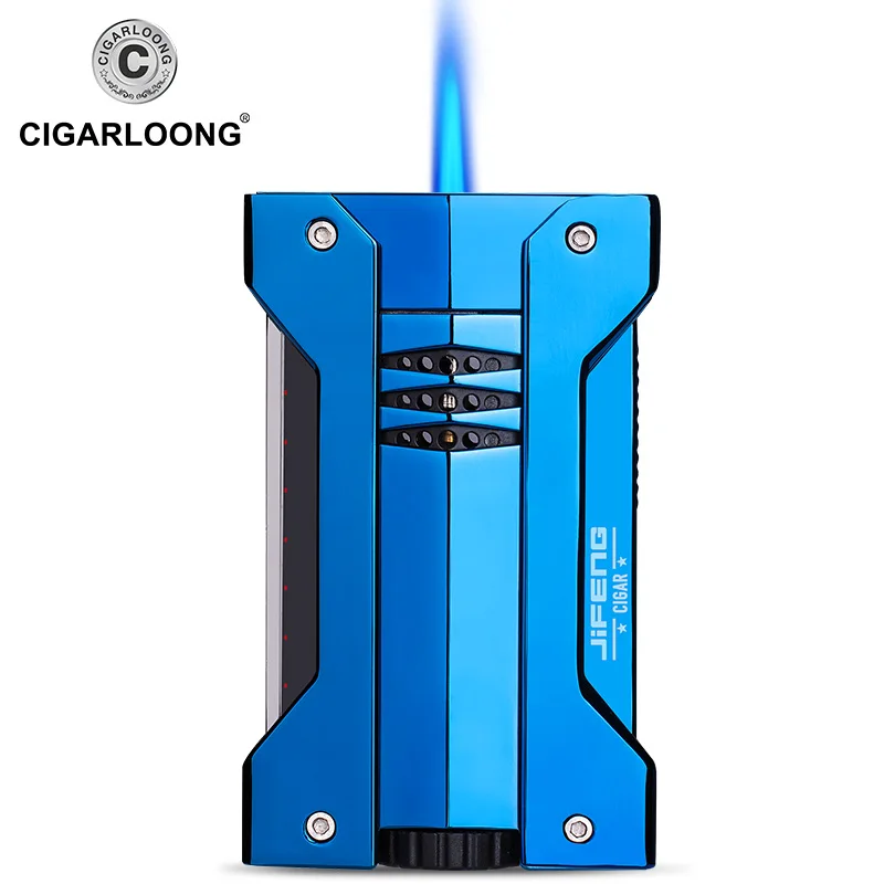Butane Gas Lighter Metal Windproof Cigar Torch Lighter Portable Jet Flame Cigarette Lighter with Gift Box