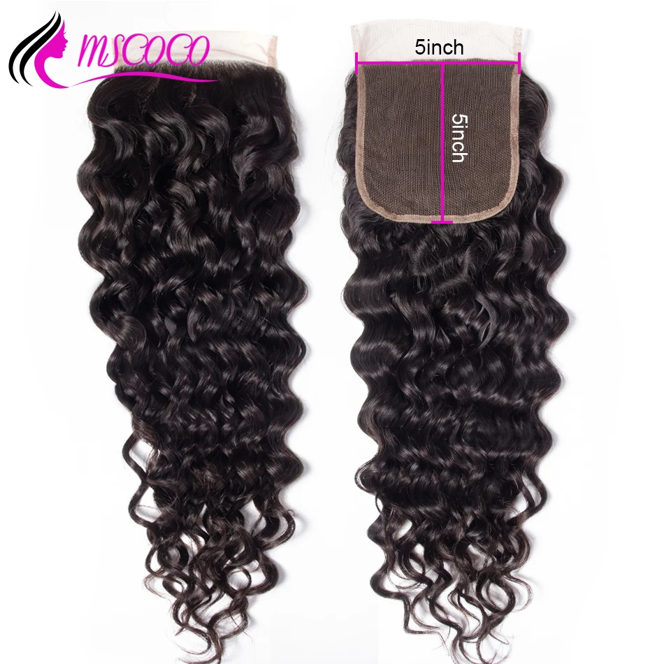 

Mscoco 5x5 Lace Closure Water Wave Brazilian Remy Human Hair Closure Swiss Lace With Baby Hair Bleached Knots Free Middle Part