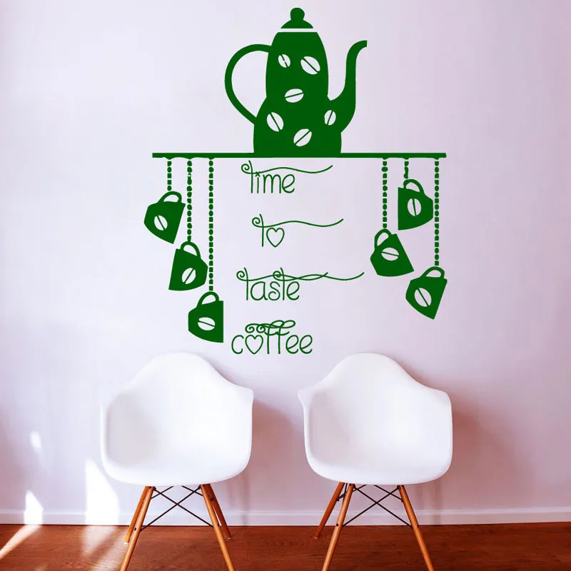 Teapot Coffee Cup Art Wall Decals Time To Taste Coffee Kitchen Wall Stickers Vinyl Kitchen