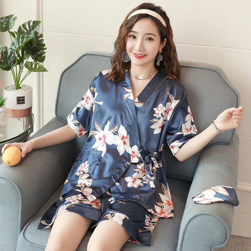 Japanese-Style Kimono Pajamas Summer Silk-like Short Sleeve Korean-Style Fresh Students Home Service Two-Piece Set Can Ou
