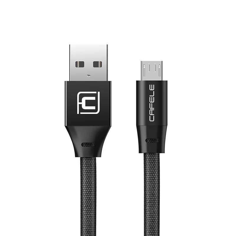 Cafele плоский USB Micro USB кабель для Xiaomi Redmi 5 Plus тканый Micro USB кабель для Xiaomi huawei samsung - Цвет: Black