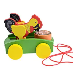 Деревянные игрушки Baby Дети деревянный петух клюют рис вытягивает автомобиль игрушки ранней ходьбы развивающие игрушки модели автомобилей