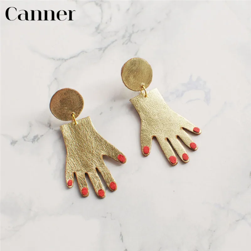 

Canner Red Nail Hand Gold Dangle Earrings For Women Boho Drop Earrings 2019 Hot Fashion Statement Ear Jewelry Korean Earrings