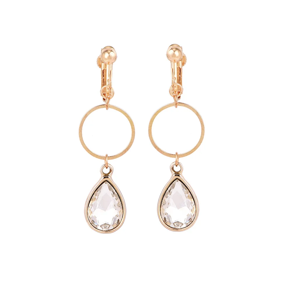 New Water Drop Colorful Crystal No Hole Ear Clip Earrings Gold Color New Water Drop Colorful Crystal No Hole Ear Clip Earrings Gold Color Fashion Circle Without Piercing For Women Brincos Jewelry In From