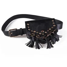 SFG HOUSE модная женская мини-поясная сумка для телефона, сумка на пояс, женский черный кошелек с заклепками и кисточками, маленький кошелек, хит