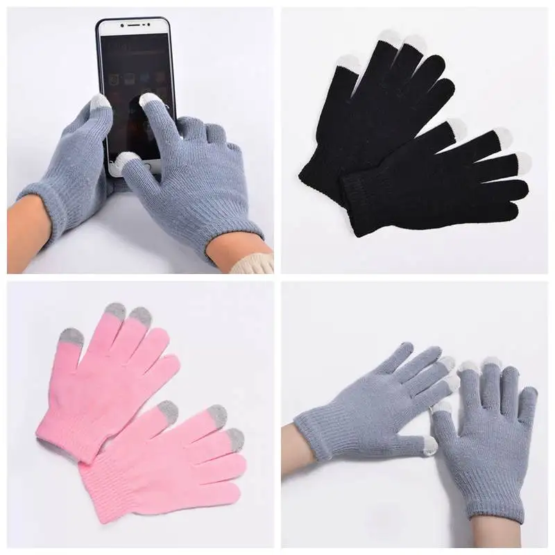 

Winter Autumn Men Women Knitted Gloves Solid Color Touch Screen Unisex Gloves Casual Driving Mitten
