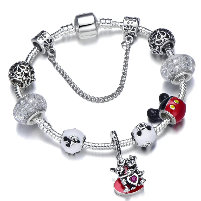 

European Style Mickey Minnie Charm Bracelets & Bangle Fashion Original DIY Red Minnie Brand Bracelet for Children Jewelry