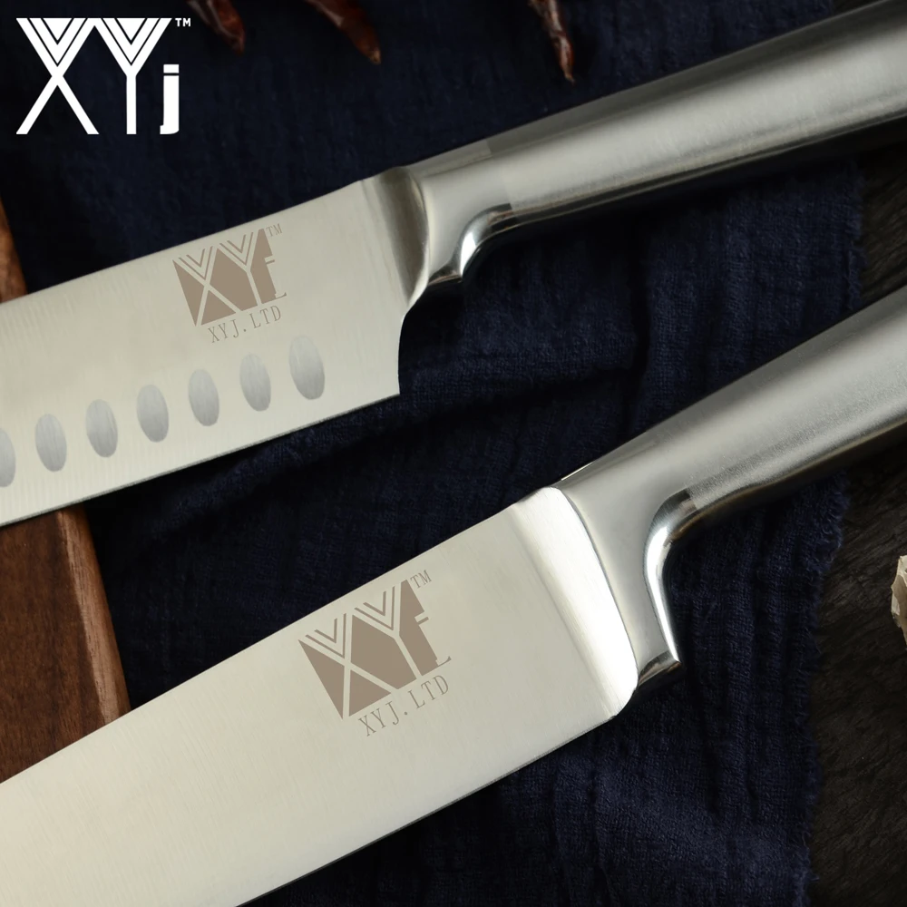 XYj, 9 шт., набор ножей из нержавеющей стали, точилка, держатель кухонных ножей, шеф-повара, Santoku, обвалки, нарезки хлеба, для очистки овощей, нож