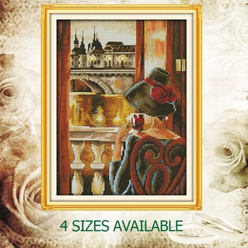 

JoySunday crossstitch kit Look out of window woman hat baby room embroidery DMC14CT11CT cotton needlework livingroom painting