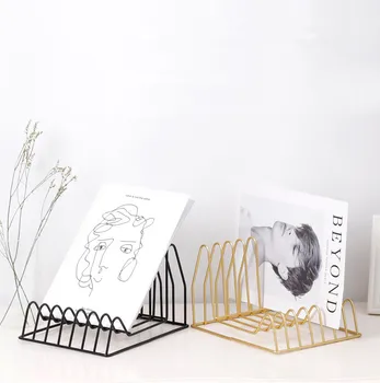 

1PC Nordic style Golden Iron Art Grid Storage Rack Book Holder Three Layer Desktop Magazine Shelf Home Organizer Holder JL 246