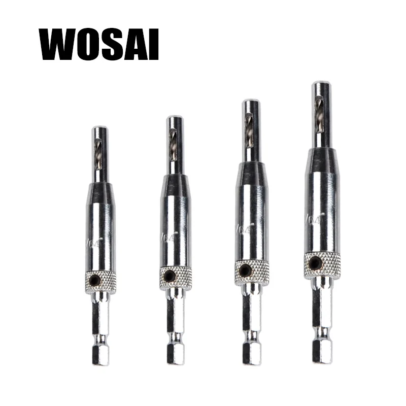 

WOSAI 4 Pcs Self Centering Hinge Hardware Drill Bit Set 5/64 7/64 9/64 11/64 HSS Wood Tool Hole Saw