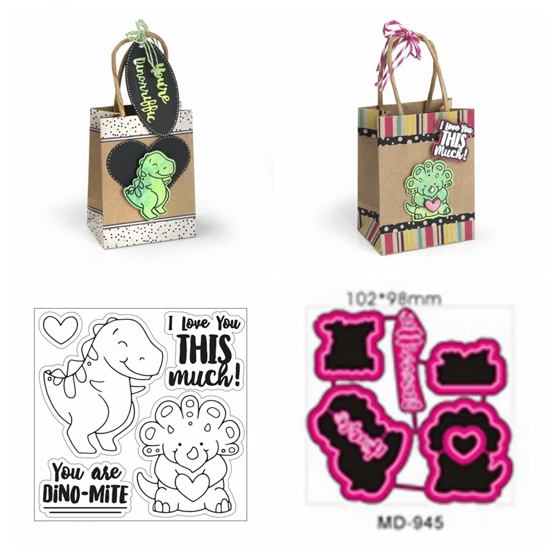 

Cute Dinosaur Clear Stamp With Metal Cutting Dies Stencils For DIY Scrapbooking Valentine Decor Embossing Handcraft Die Cutting