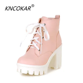 

KNCOKAR New Fashion Sexy Women's Ankle Boots Up High Heels Punk Platform Women Autumn Winter Snow Boots Ladies Shoes x0826