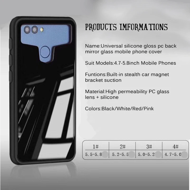 Universal smart magnet holder silicone window gloss pc back mirror glass design mobile phone cover case-1