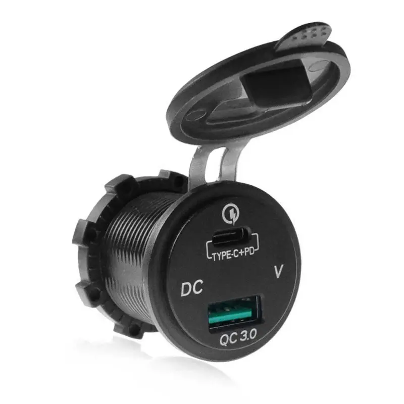 Водонепроницаемый 12V 24V Тип C PD КК 3,0 USB Автомобильное зарядное устройство со светодиодом вольтметр Мощность адаптер для смарт-телефонов и планшетных лодка мотоцикл