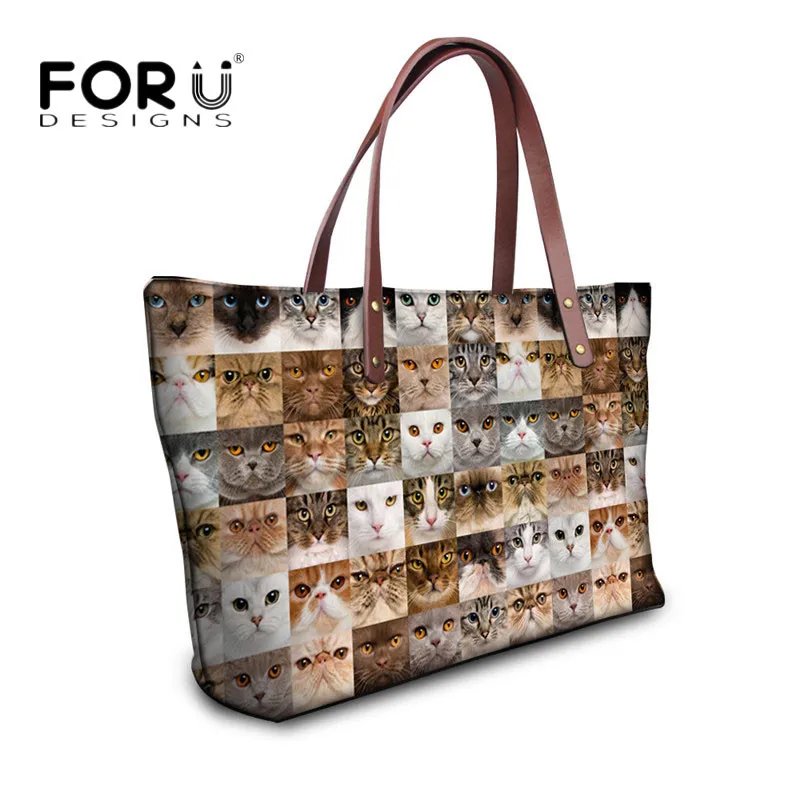 Forudesigns أزياء المرأة المراهنات حقائب مطبوعات الحيوانات القط كلب كبير قدرة الرسول للإناث عالية الجودة الأعلى مقبض حقيبة