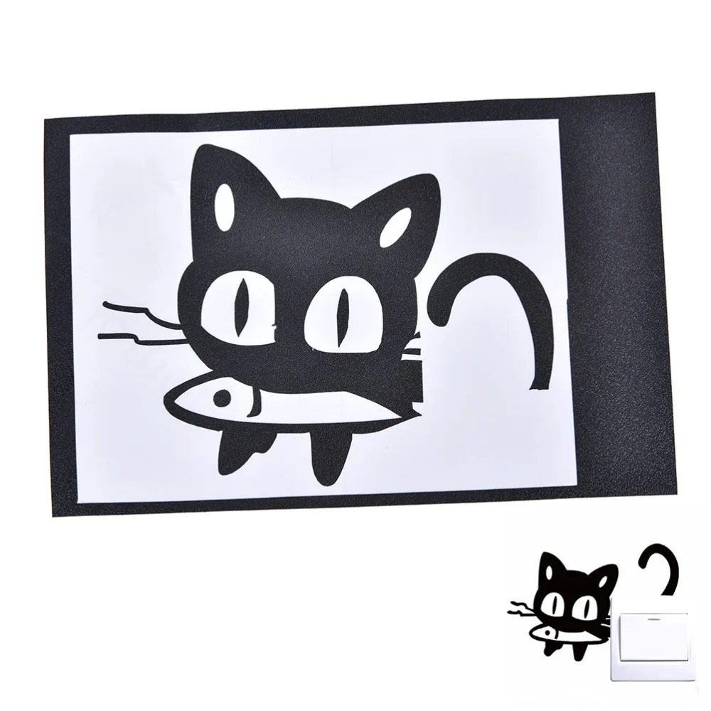 Cat & Fish Switch Panel Sticker Cute Cartoon Pet Cat Wall Sticker Baby Bedroom Home Decal Decor 7.5cm * 11cm On Sale