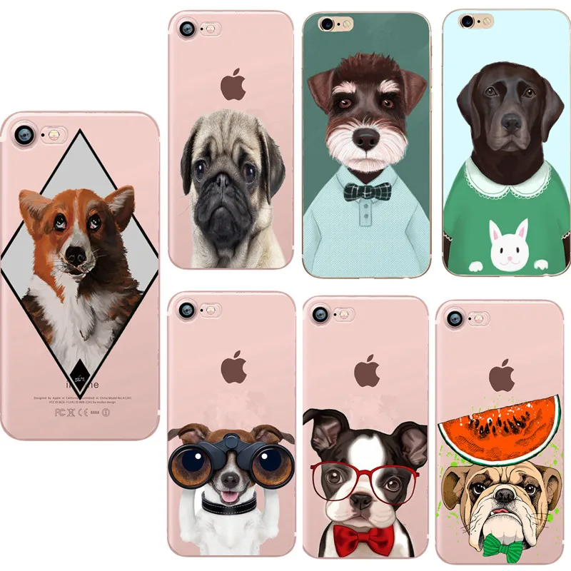 For iPhone 6S Case Silicone Dressing Dog Glasses Tie Soft Tpu Coque 7 8 7Plus 8Plus iPhone10 5 5S SE 6 X |