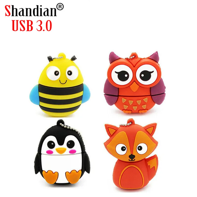 

SHANDIAN USB 3.0 Wholesale USB stick Bee fox owl penguin Cartoon Creative U Disk 4GB 8GB 16GB 32GB 64GB 3.0 USB flash drive