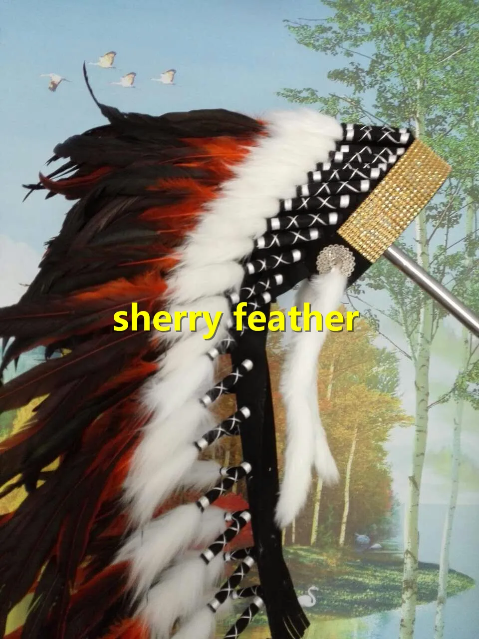 

28inch orange Indian Feather headdress chief indian warbonnet halloween costume dancewear supply party event supply