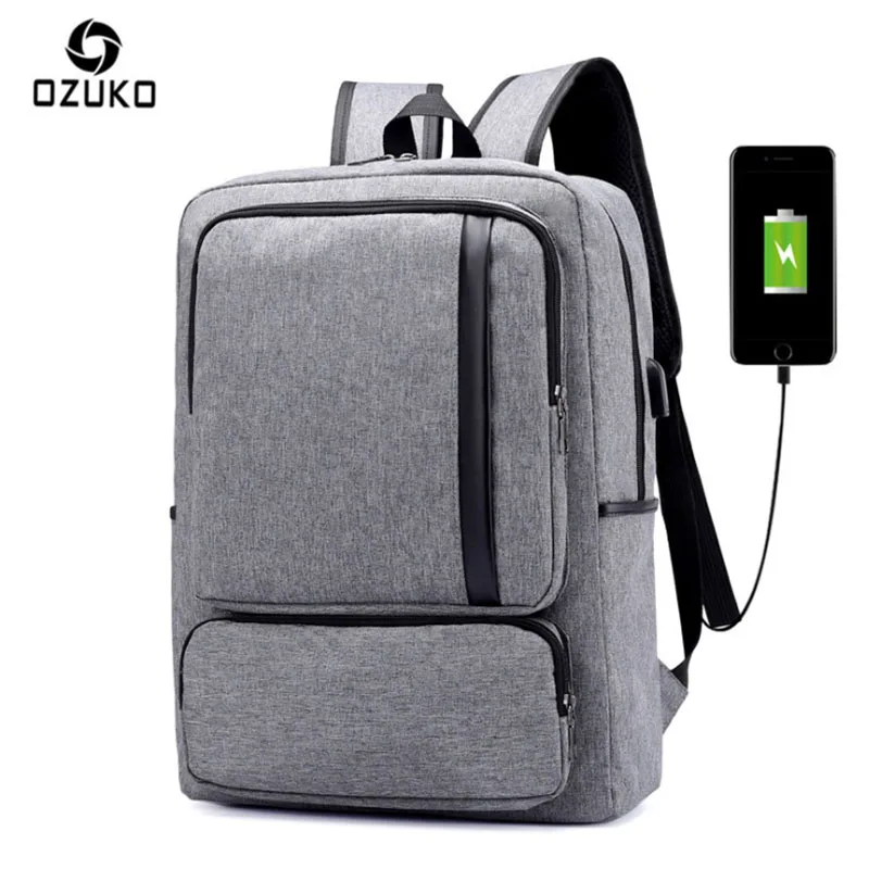 

OZUKO Men Canvas Backpack USB Charge 15.6 inch Notebook Computer Leisure Business Affairs Backpack For Teenagers Men School Bags