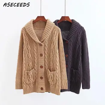 

Sweaters fashion 2019 chic button cardigan women long sleeve Knitted sweater Autumn Open Stitch pocket winter clothes women coat