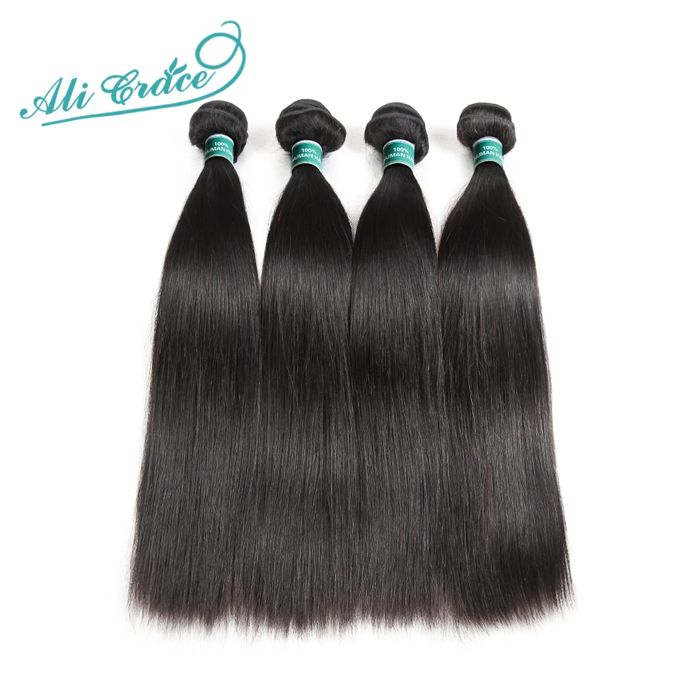 Ali Grace Hair Brazilian Straight Hair Bundles With Closure 4*4 Middle Free Part 2 Option 100% Remy Human Hair With Closure
