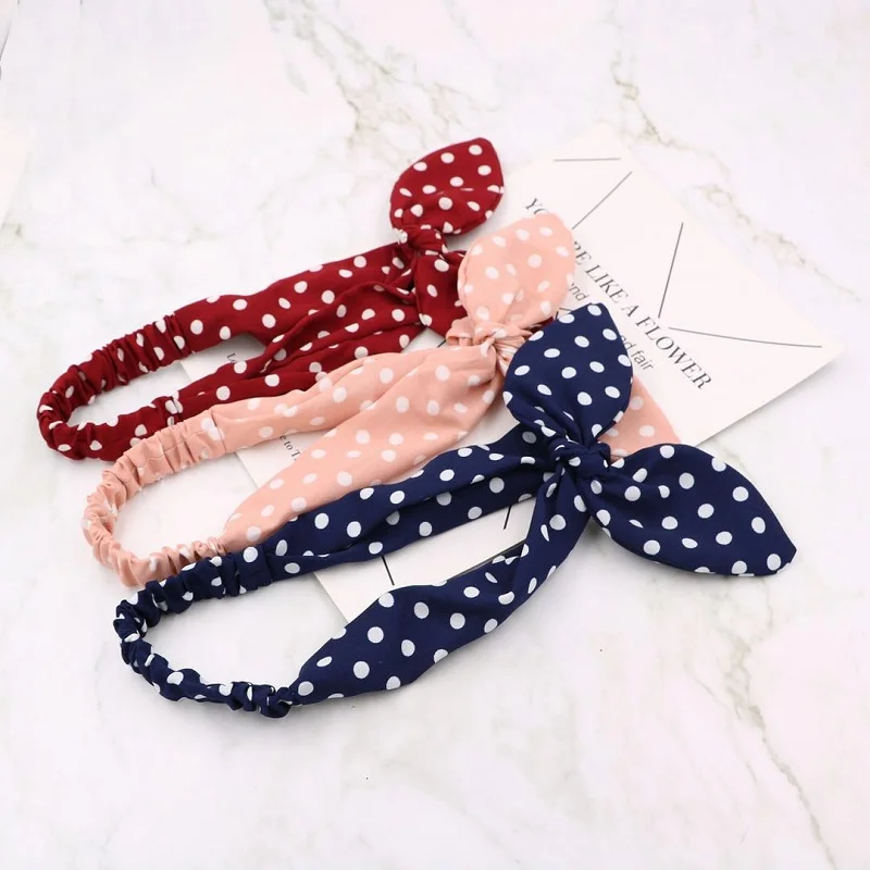 

Summer Fashion Rabbit Ears Headbands for Women Elastic Dots Bunny Turban Bow Hair Band Headwear Bandanas Girls Hair Accessories