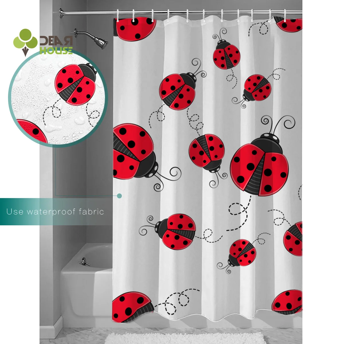 

Dear House Red Ladybug Bathroom Mat With Shower Curtain Shower Curtain Doormat Sets Bathroom Accessory Sets 2 Piece Bathroom Set