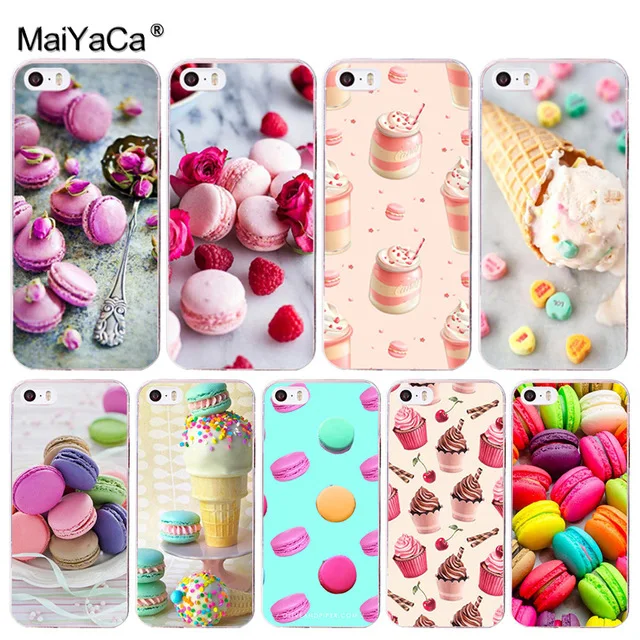 

MaiYaCa Pink Dessert Ice Cream Macarons Cake for iPhone 4 5S 6S 7 8 Plus X XR XS MAX Black Soft Shell Phone Case Rubber Silicone