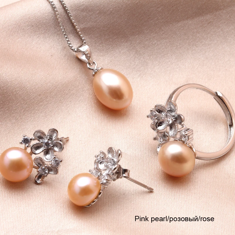 Настоящее натуральное свадебное жемчужное ювелирное изделие для женщин, пресноводный жемчуг 925 Серебряное ожерелье серьги наборы с кольцом подарок на день рождения