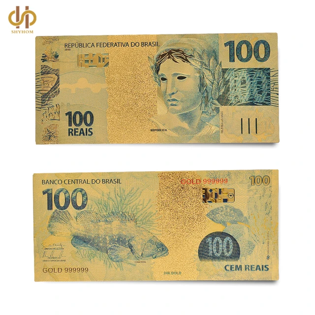 Brazil Colored Gold Dollar 100 Reais Golden Foil Money Note Brazil Colored Gold Dollar 100 Reais Golden Foil Money Note Collection