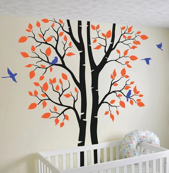 

Autumn Tree With Flying Resting Birds Lovely Wall Decals Baby Kids Bedroom Playroom Wall Mural Vinyl Removable Cute StickerY-942
