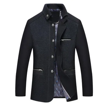 

autumn men's woolen coat business slim collar design men's wool jacket Solid color overcoat