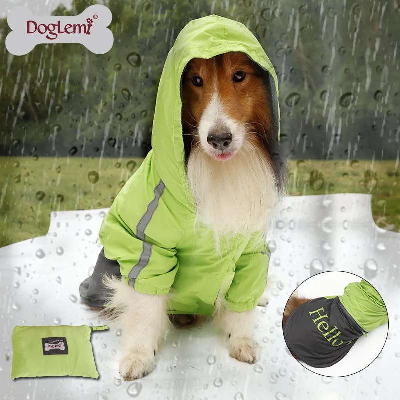 Newly Large Dog Raincoat Outdoor Coat Waterpoof dog clothes Reflecting Strip Big Dog Rain coat Labrador Pet Rain Jacket
