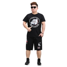 Дьявол шаблон печати мода простой негабаритных футболка и шорты костюм Лето качественный хлопок мужские короткие наборы XXXL-8XL