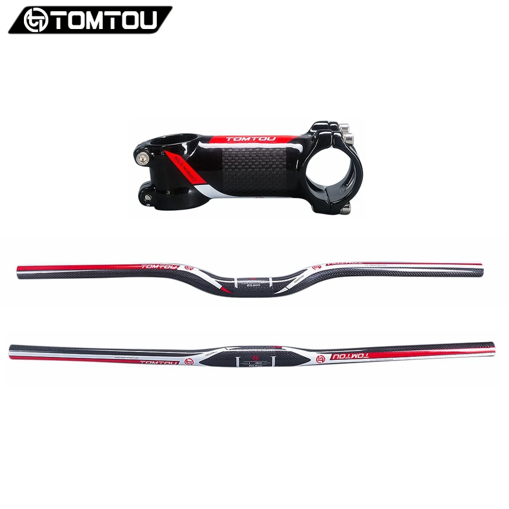 

TOMTOU Carbon Mountian Bike Handlebar Set Handlebar + Stem Bicycle MTB Parts 3K Finish Red - TF2T16