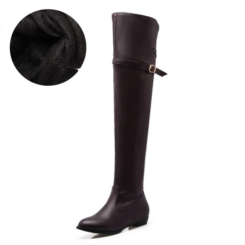 Taoffen/размеры 34-48; женские сапоги на плоской подошве; женские Сапоги выше колена на молнии с круглым носком и металлической пряжкой; модная женская обувь в сдержанном стиле - Цвет: brown velvet