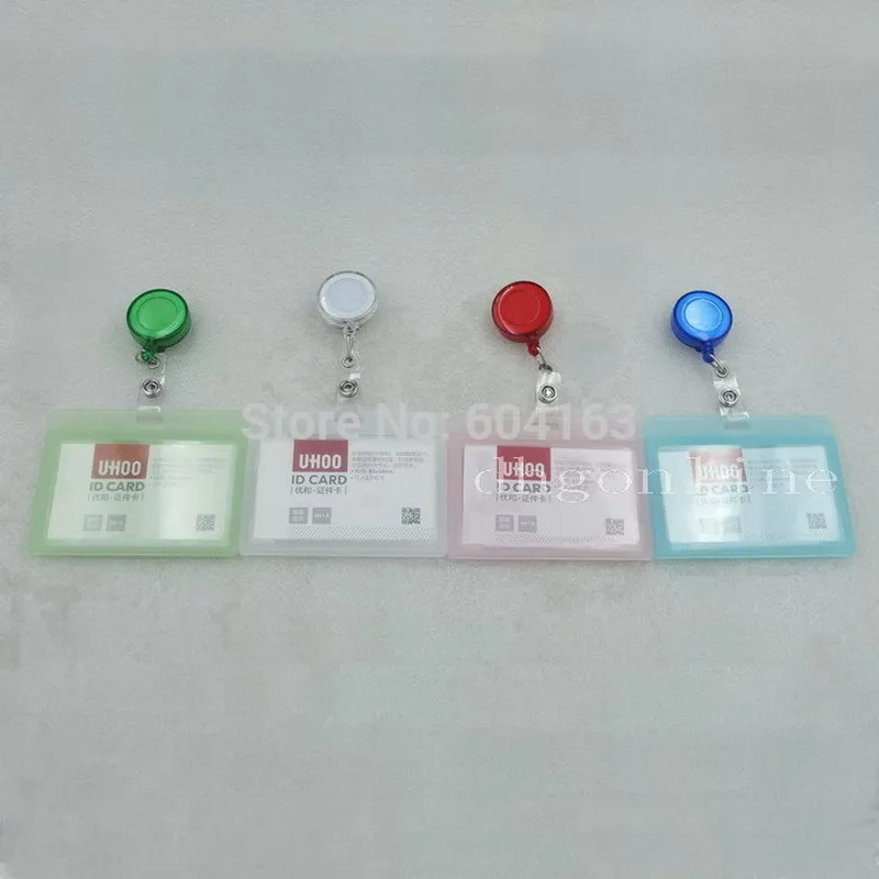 

4 Sets Horizontal ID Card Badge Holder + Reel Retractable YOYO Lanyard Credit Card