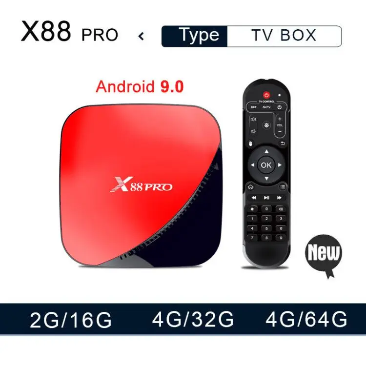 

X88 pro Android 9.0 TV BOX 4GB RAM 64GB Assistant Rockchip RK3318 Quad core 2.4&5G Dual Wifi H.265 4K