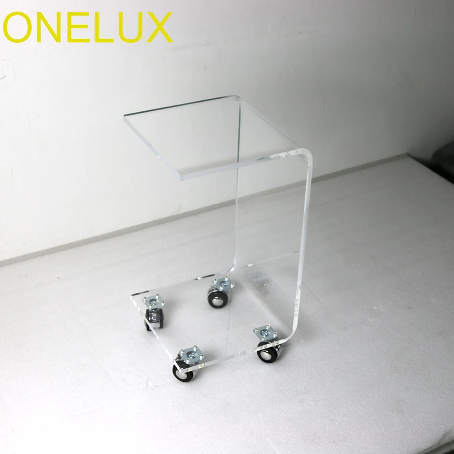 Waterfall Rolling Acrylic C Shaped Book Table,Lucite Bedside Magazine