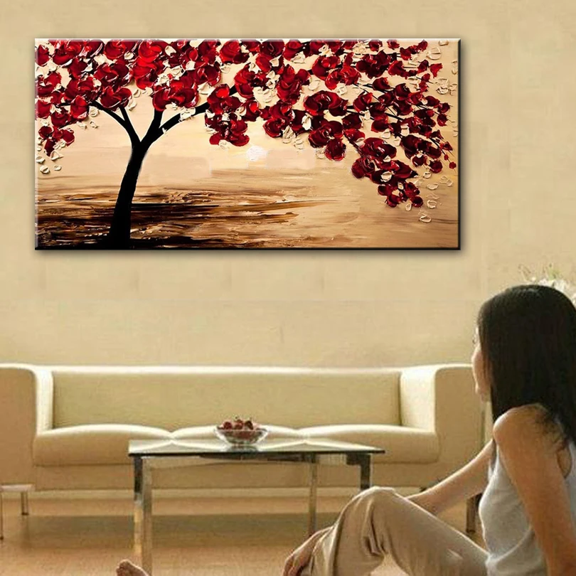 

New handmade Modern Canvas on Oil Painting Palette knife Tree 3D Flowers Paintings Home living room Decor Wall Art 168029