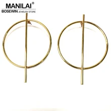 MANILAI Circle Alloy Strip Big Earrings For Women Accessories Punk Jewelry Geometric Earrings Golden & Silver Colors Brincos