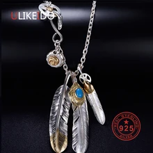 Solid 925 Sterling Silver Necklace For Men Vintage Charms Takahashi Goros Pendant Eagle Feather Chain New Popular Jewelry P1022 starfield s925 sterling silver retro thai silver vintage style takahashi goro feather eagle necklace men women sweater chain set