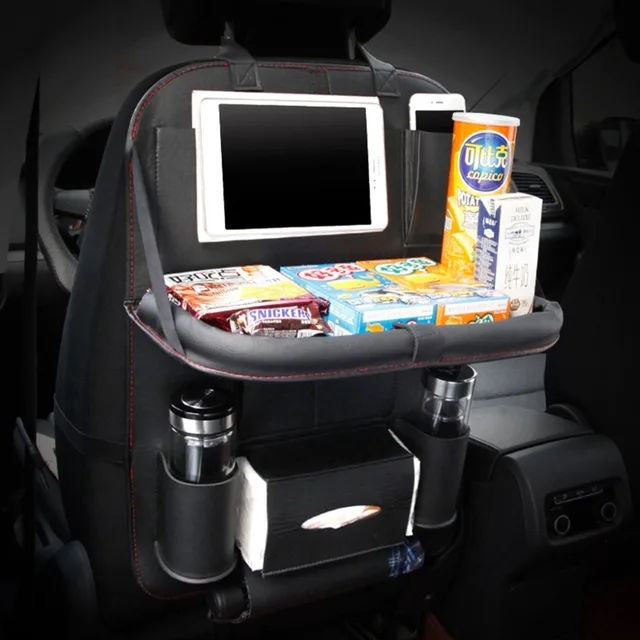 Sitaile Leather Car Seat Back Foldable Dining Table Touch Screen Sitaile Leather Car Seat Back Foldable Dining Table Touch Screen Tablet Holder Bottle Multi Pocket Travel Storage Bag
